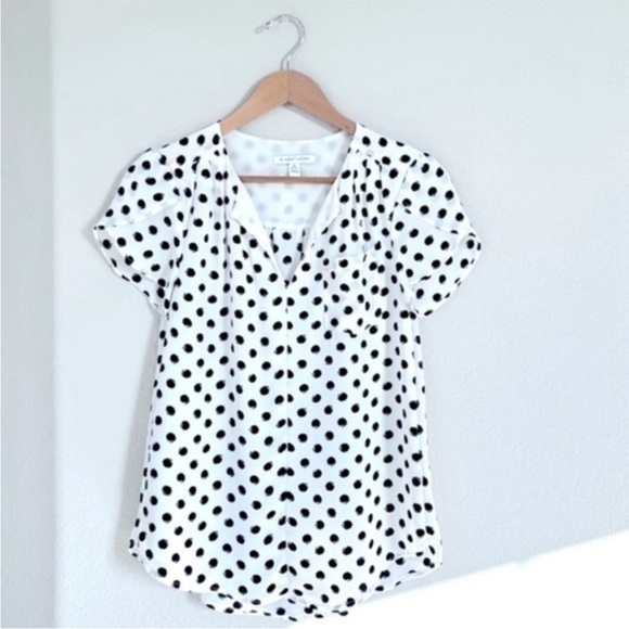 41 Hawthorn Polka Dot V-Neck Blouse Petite XS Black White - Picture 4 of 7